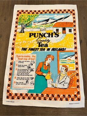 Vintage Punch’s Quality The Finest Tea in Ireland Tea Towel Irish Linen Blend